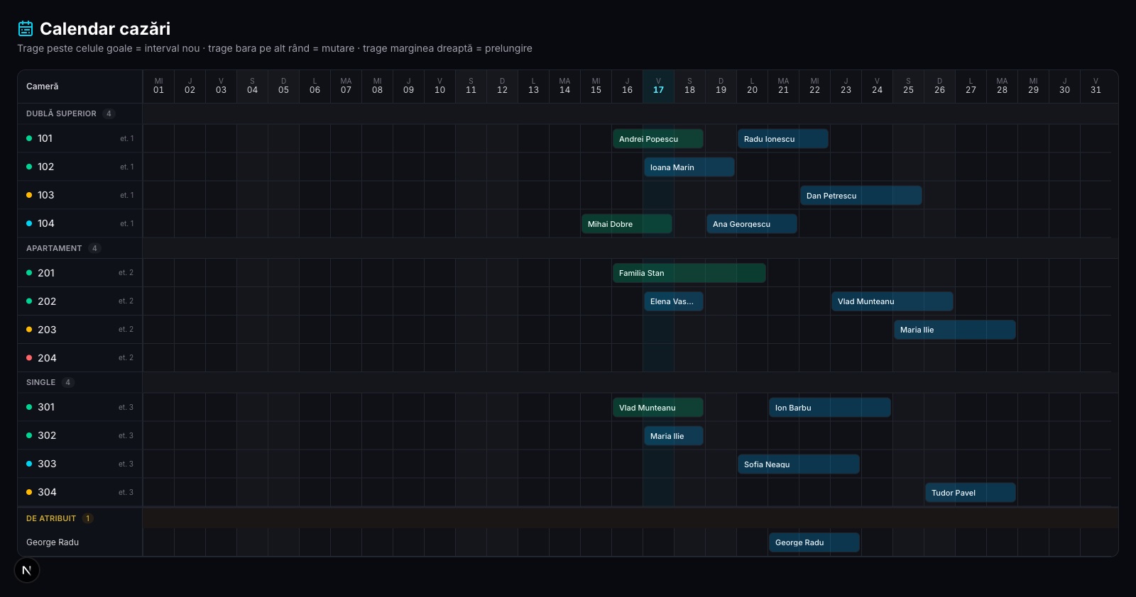 Drag-and-drop reservations calendar across a full month