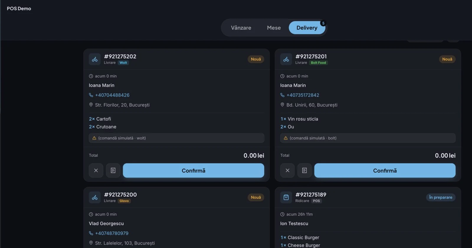 Delivery tab in the POS with Glovo, Wolt and Bolt Food orders