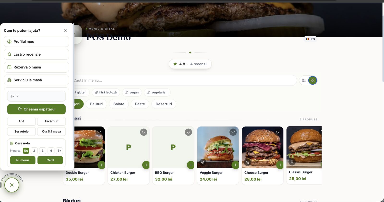QR menu in light grid view with product photos