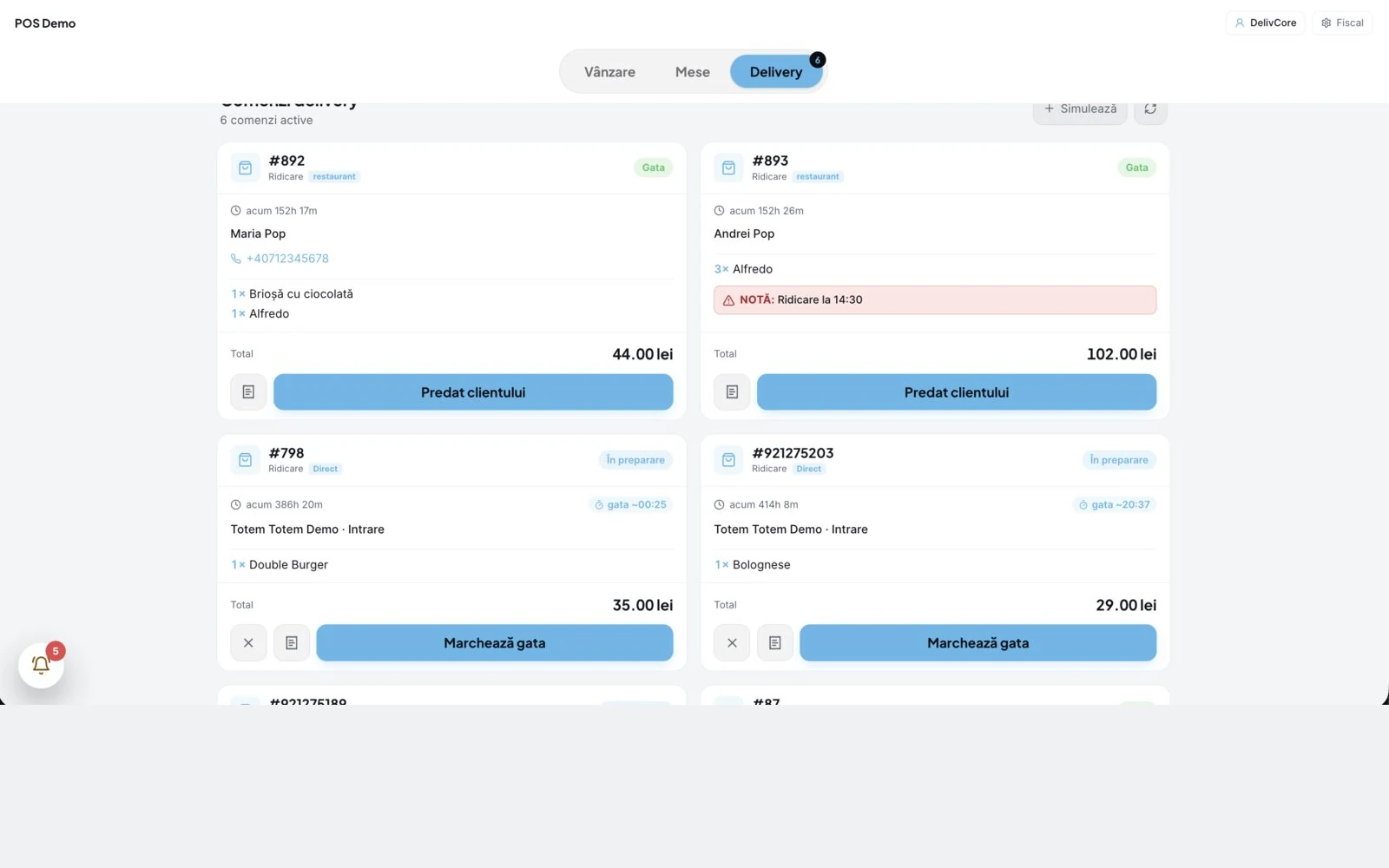 Counter POS, delivery orders on the light theme