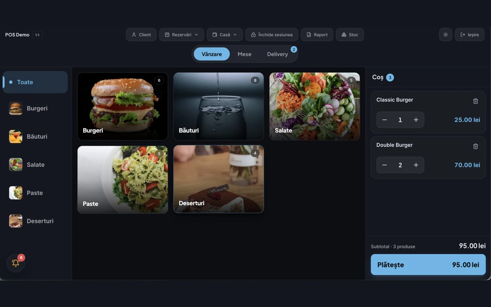 Counter POS, menu by category