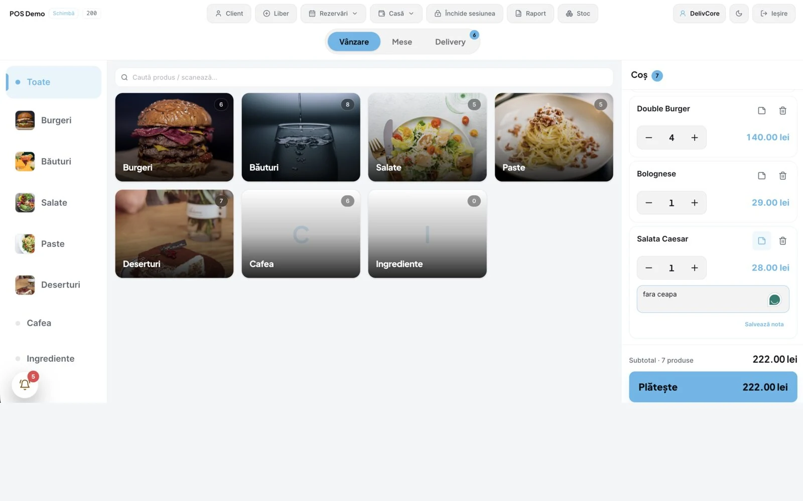Counter POS, sale screen on the light theme