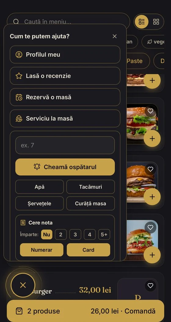 QR menu, waiter call