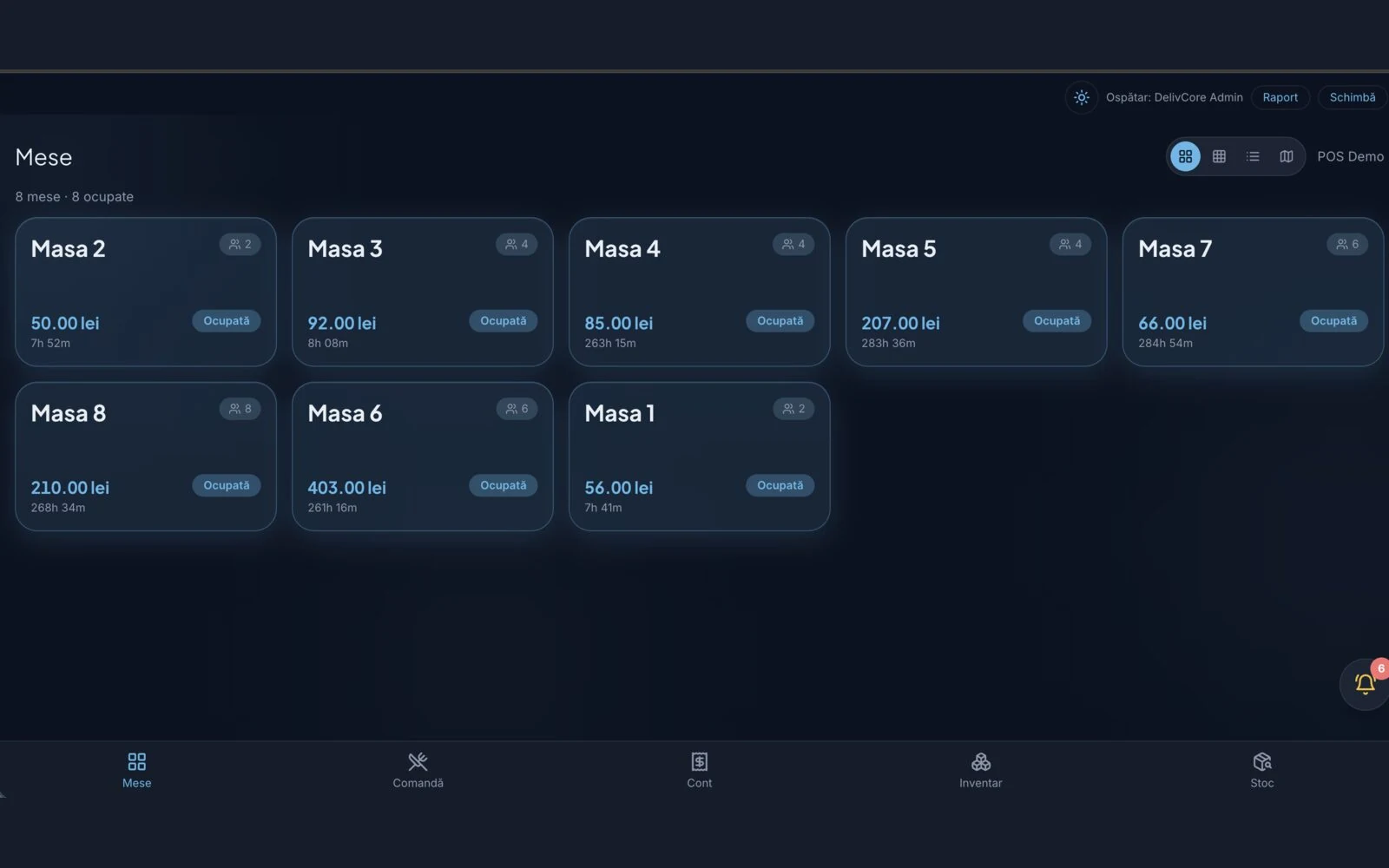 Waiter POS, tables and live totals