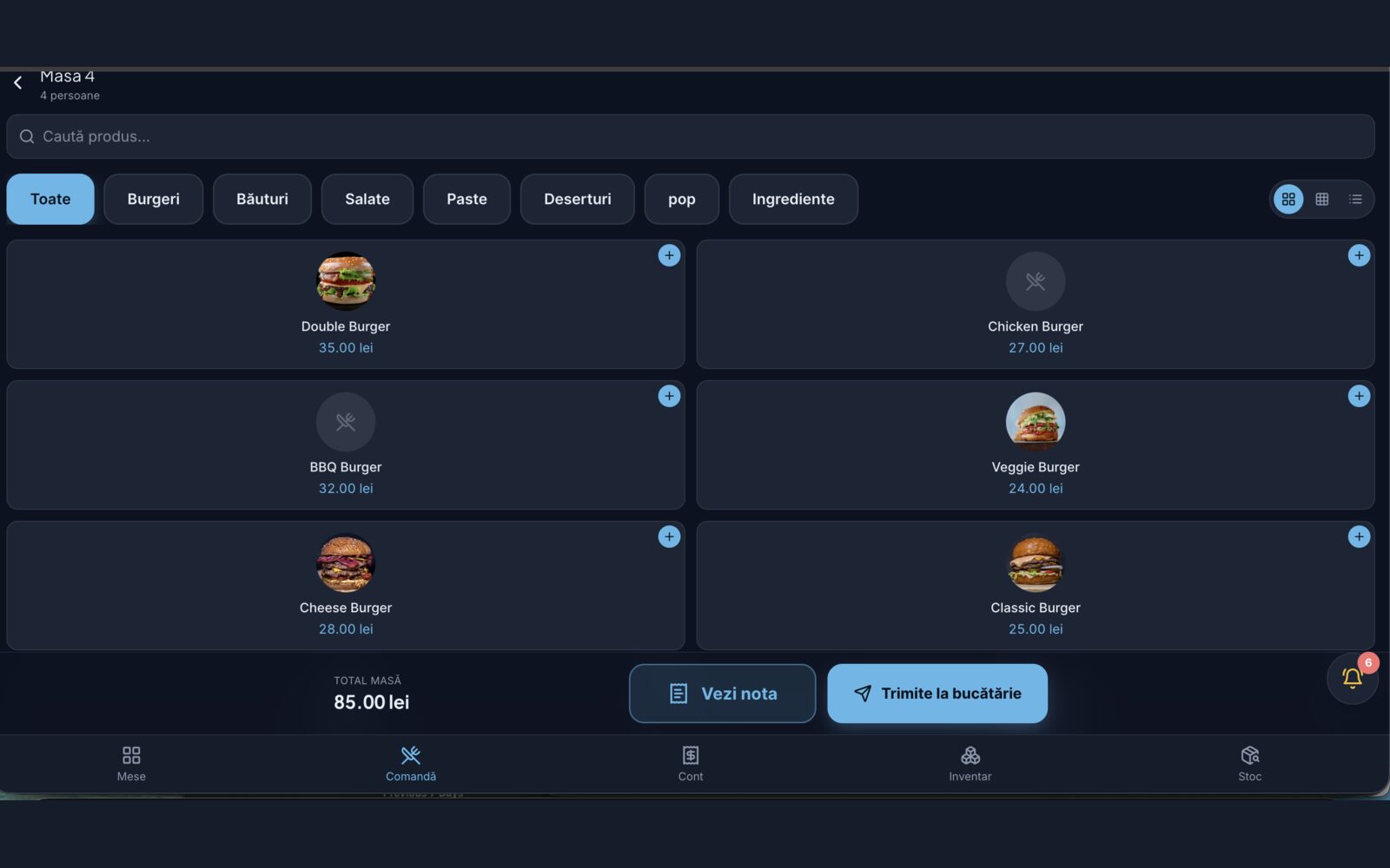 Waiter POS — order at the table